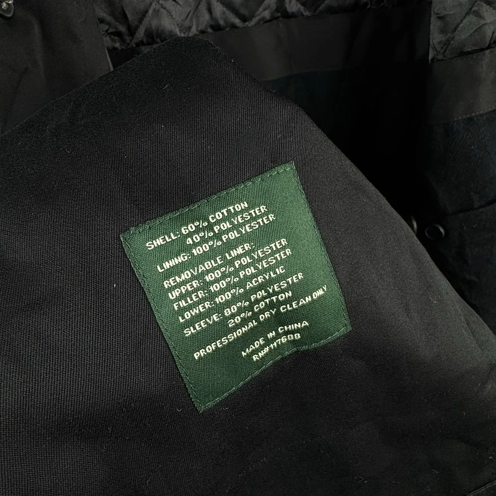 Ralph Lauren Black Trench Coat OverCoat Quilted Cotton Blend Lined Insulated 48R